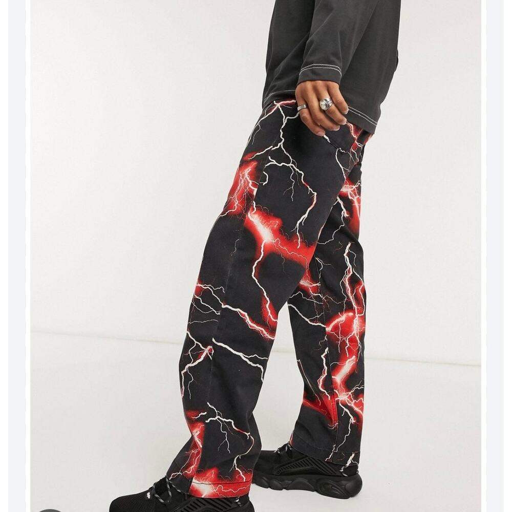 Jaded London Mens Red Lightning Skate Jeans W 28 L 30 Wide Leg Mid Rise